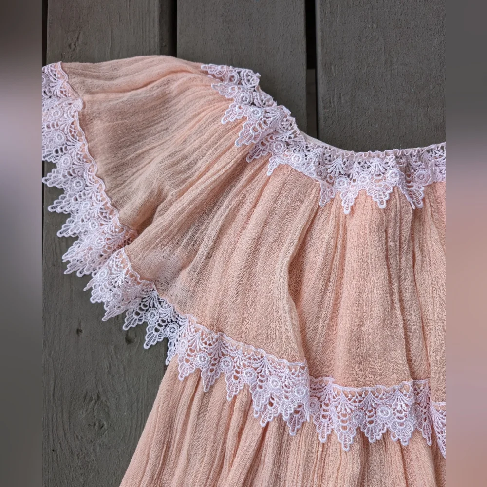 Jen's Pirate Booty Peach Gauzy‎ Flounce Festival Mini Dress M/L